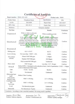 CBDアイソレート原料輸入時検査結果